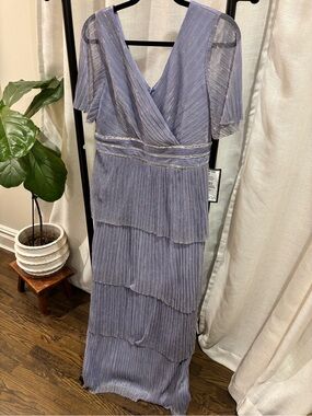 Lavender Metallic-Trim Pleated Tiered Maxi Dress